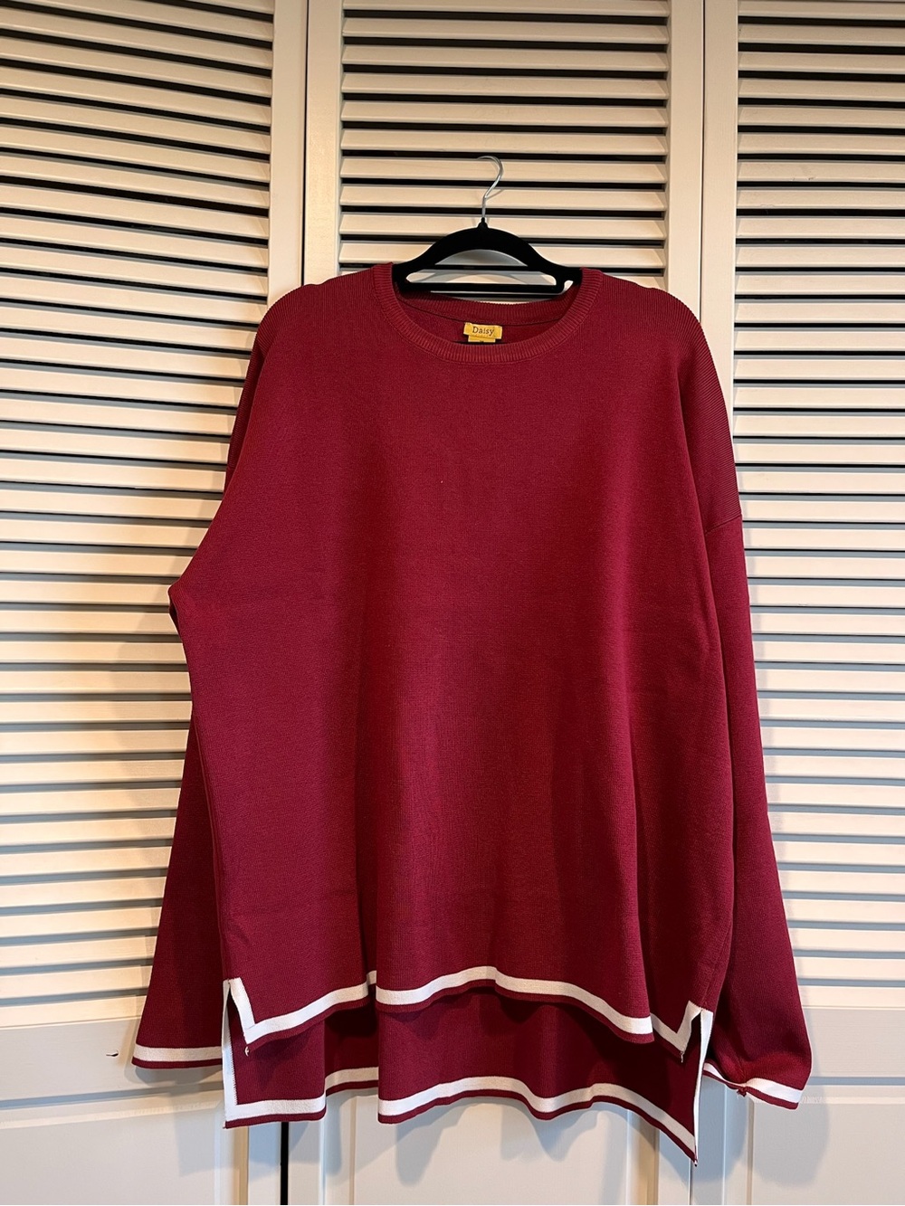 Daisy Burgundy Crewneck Sweater with White Hem Trim
